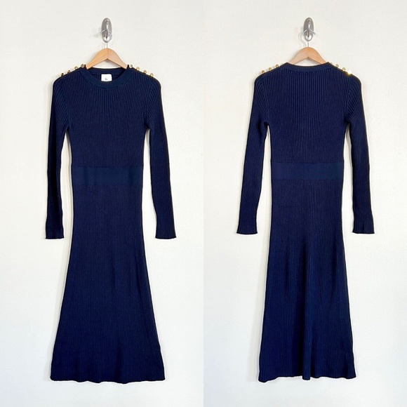 GWYN Rebecca Virgin Wool Rib Sweater Dress in Navy Blue - Picture 9 of 13